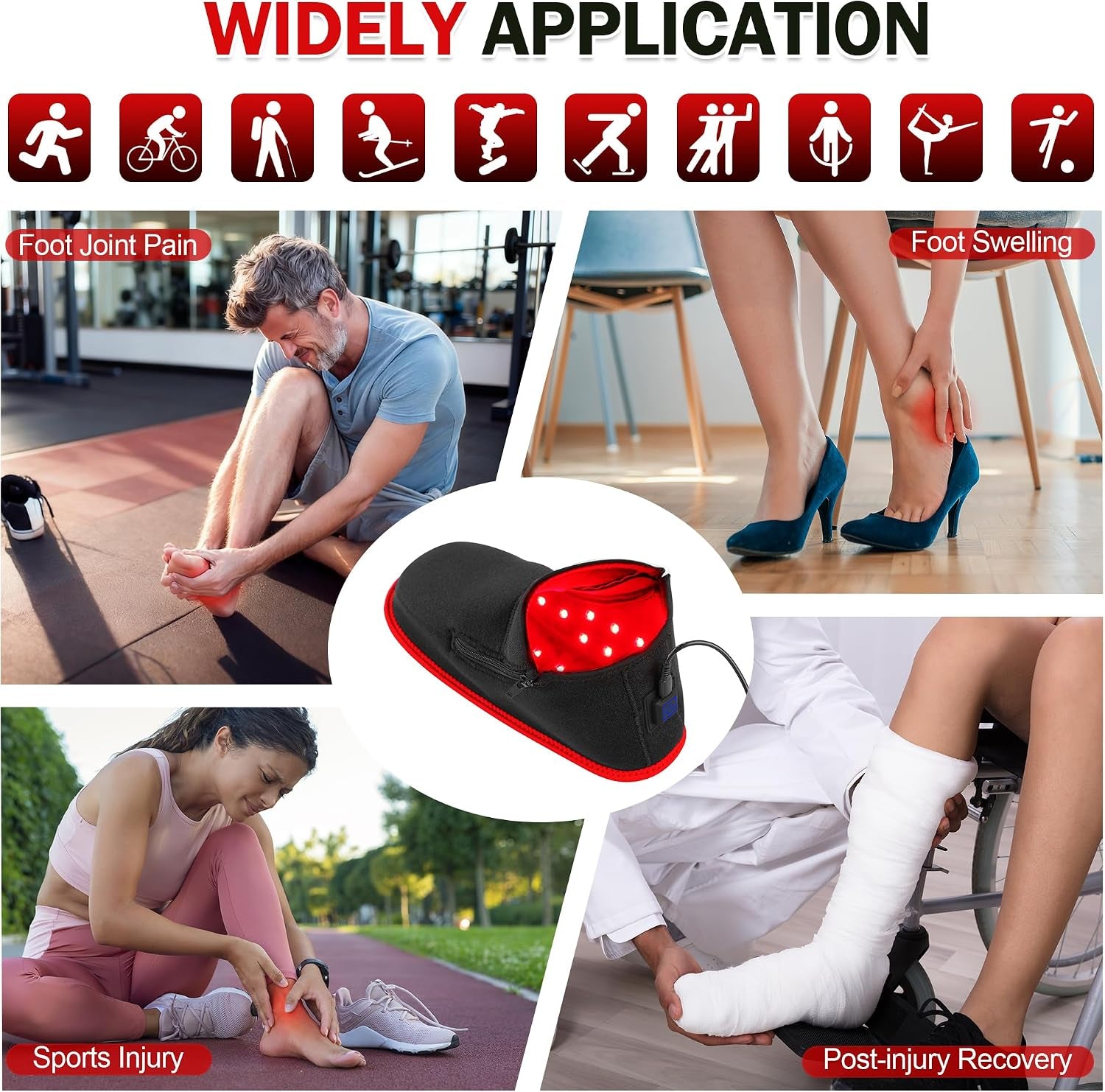 Red Light Therapy Shoe for Feet, 660Nm & 850Nm Infrared Red Light Pulse | Full Wrapped Wearable Infrared Light Therapy Shoe for Foot/Heel/Ankle, 660Nm & 850Nm Red Light with Pulse Mode(Single Pack)