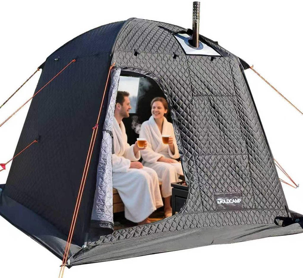 3-4 Person Portable Steam Sauna Tent, Outdoor SPA Camping Detox Relaxation Quilted Box with Heat Retention Design, 86.6"X86.6"X75" Gray and Black with Carry Bag (NO Stove)
