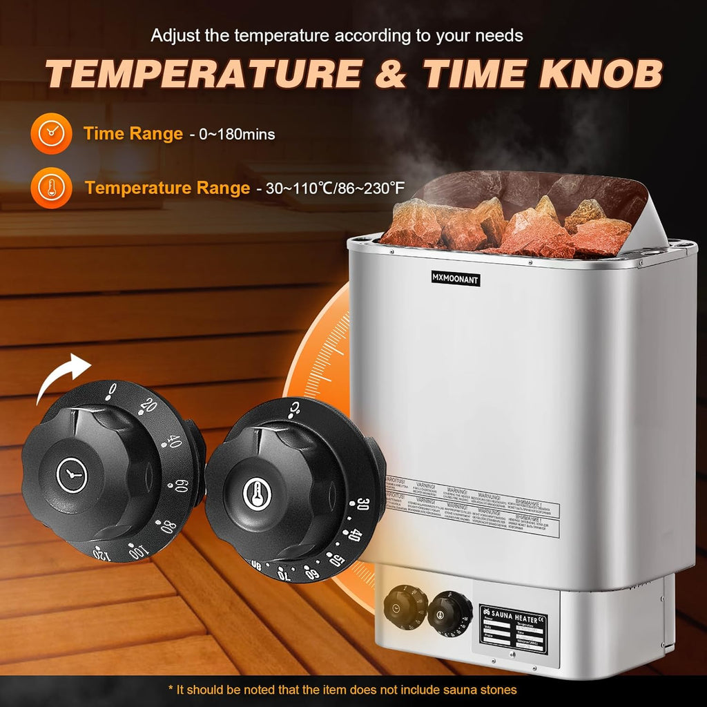 Sauna Heater, 6KW 220V Electric Sauna Heaters Stove Dry Steam Sauna Bath for Home Hotel Spa Max. 300 Cu.Ft with Sauna Hygrothermograph