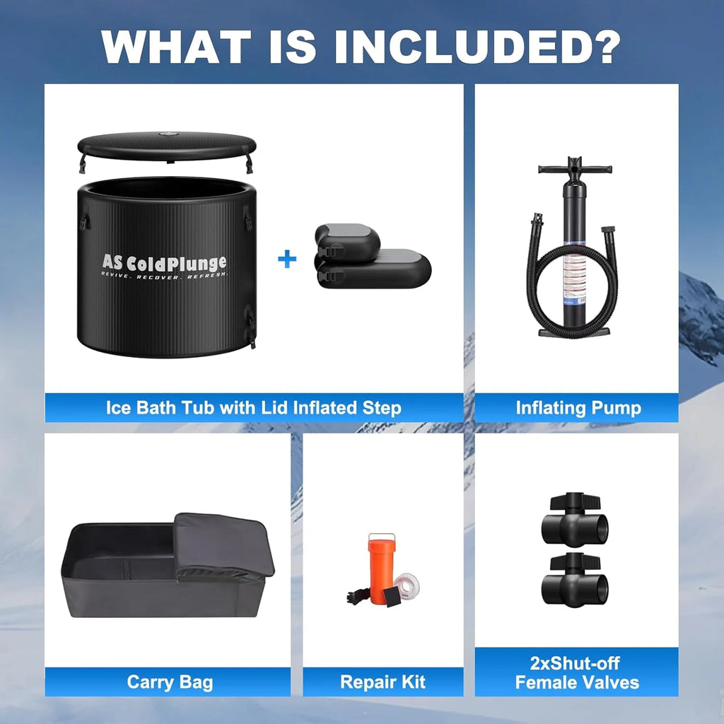 XL Ice Bath Tub for Cold Plunge, 120 Gal Ice Plunge Tub with Insulated Lid, Step Stool, Portable Inflatable Ice Pod Plunge Barrel, Easy Chiller Connection, Cold Therapy Indoor Outdoor