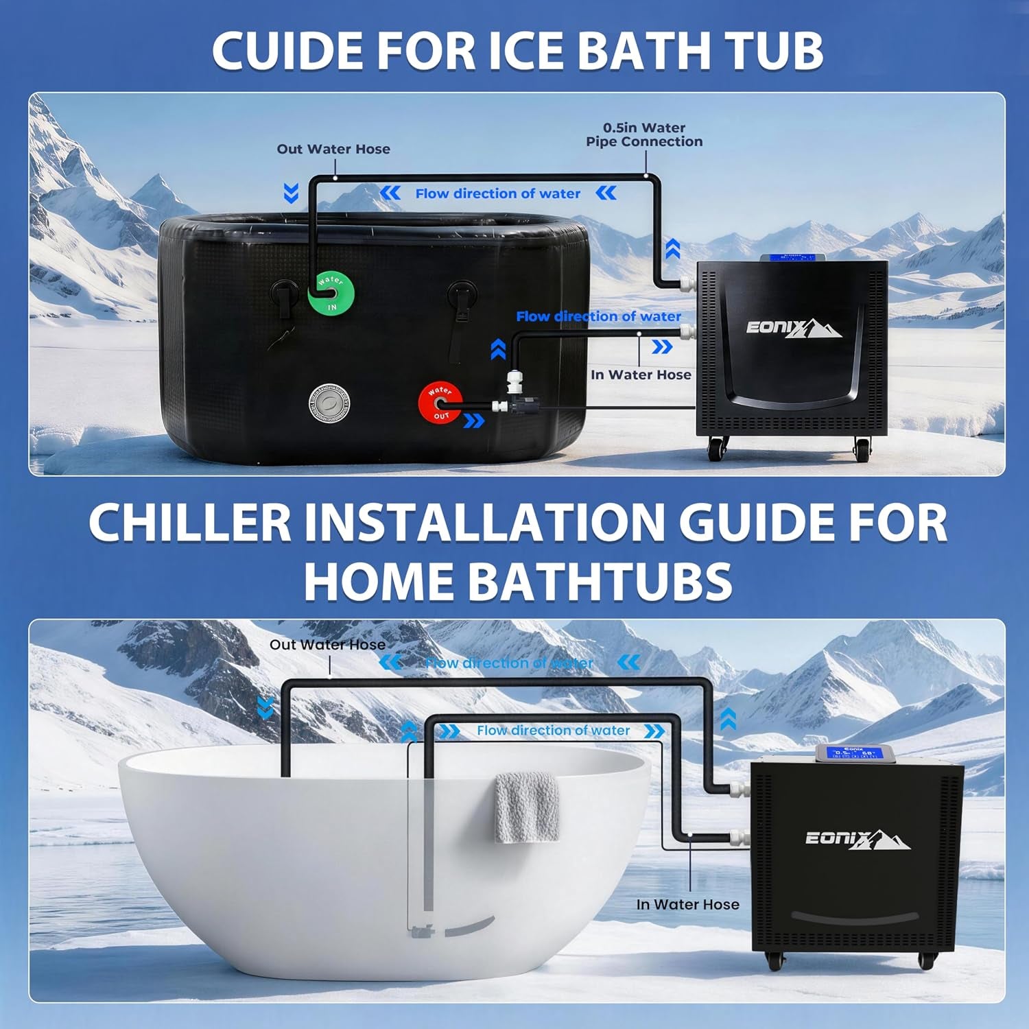 1/2 HP Cold Plunge Chiller for Ice Bath – Upgraded Faster Cooling to 42°F, Built-In Filter & Pump, Insulated Hoses, Energy Saving & Low Noise – for Home Athlete Recovery & Cold Water Therapy