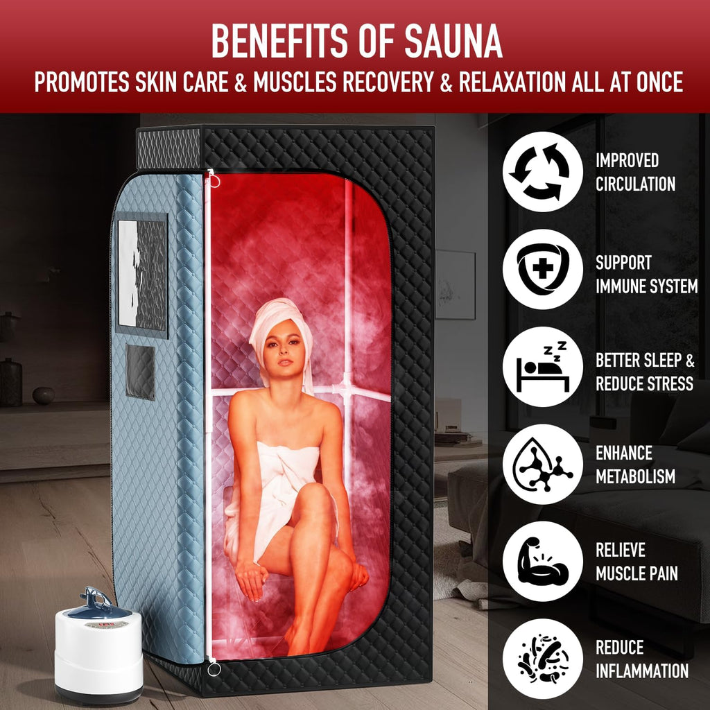 Infrared Steam Sauna with 660Nm Red & Blue Light Therapy & 850Nm Infrared Light Panel, 3L 1300W Steamer, Folding Chair, XXL Portable Sauna Personal Sauna Steam Sauna Tent Home Sauna