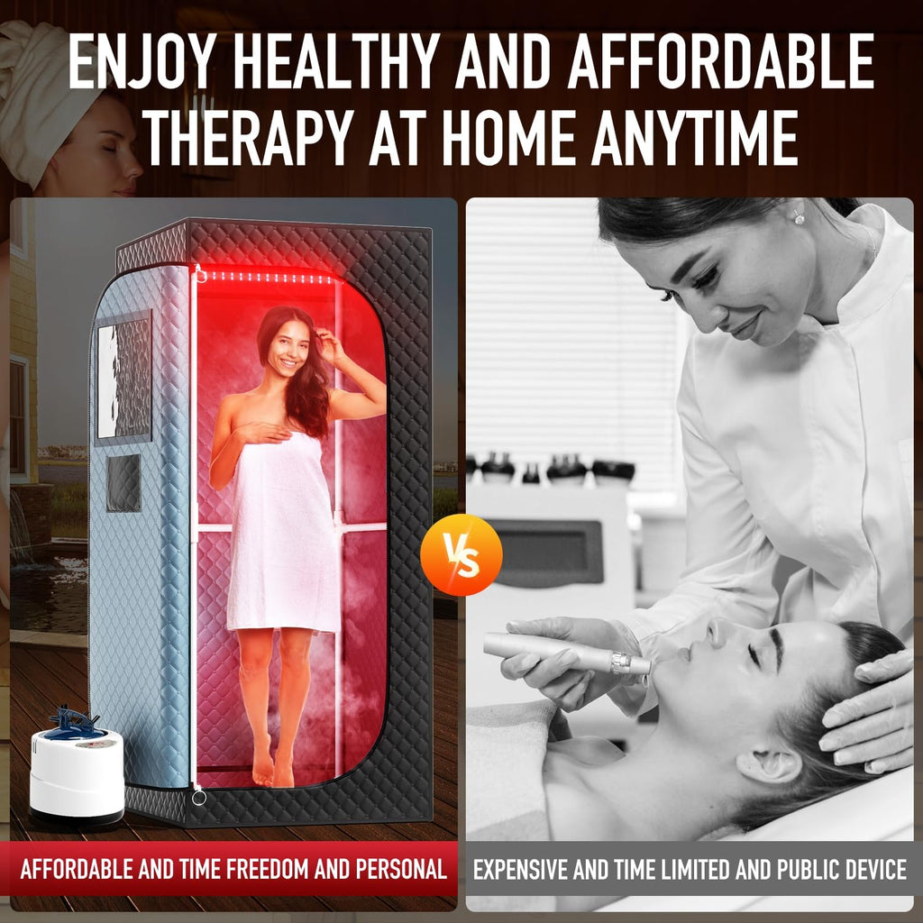 Infrared Steam Sauna with 660Nm Red & Blue Light Therapy & 850Nm Infrared Light Panel, 3L 1300W Steamer, Folding Chair, XXL Portable Sauna Personal Sauna Steam Sauna Tent Home Sauna