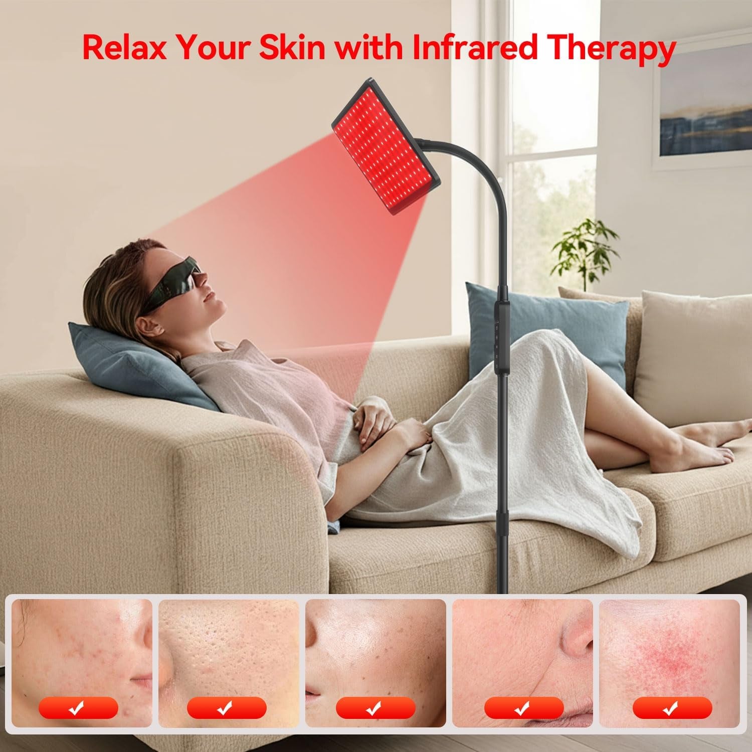 Red Light Therapy Lamp：Gooseneck Infrared Red Light Therapy Lamp with Led 660Nm&850Nm near Infrared LED Red Light,Near Infrared LED Red Light Therapy Device at Home for Face and Body