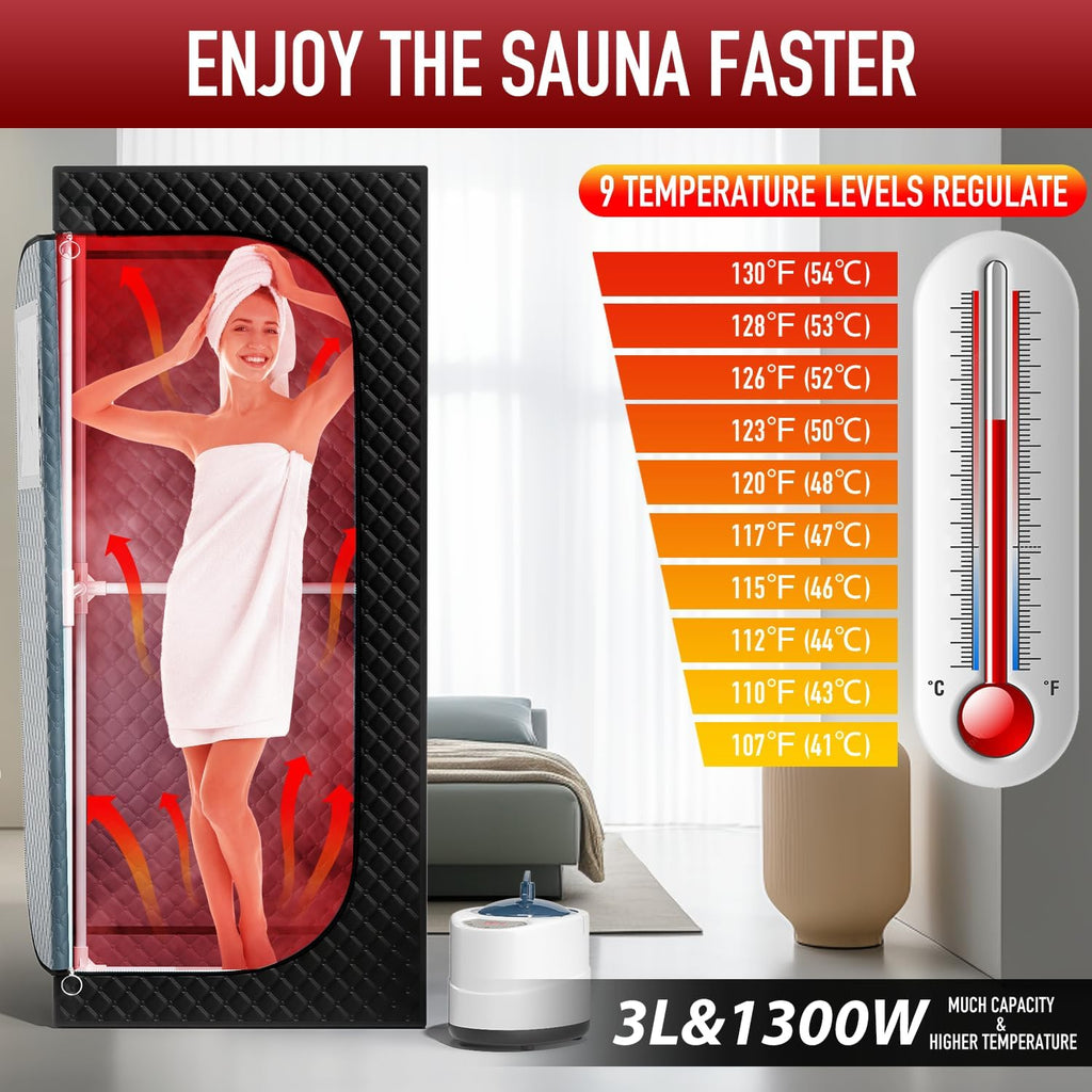 Infrared Steam Sauna with 660Nm Red & Blue Light Therapy & 850Nm Infrared Light Panel, 3L 1300W Steamer, Folding Chair, XXL Portable Sauna Personal Sauna Steam Sauna Tent Home Sauna