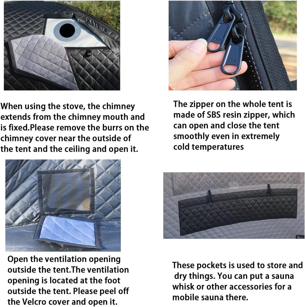 3-4 Person Portable Steam Sauna Tent, Outdoor SPA Camping Detox Relaxation Quilted Box with Heat Retention Design, 86.6"X86.6"X75" Gray and Black with Carry Bag (NO Stove)