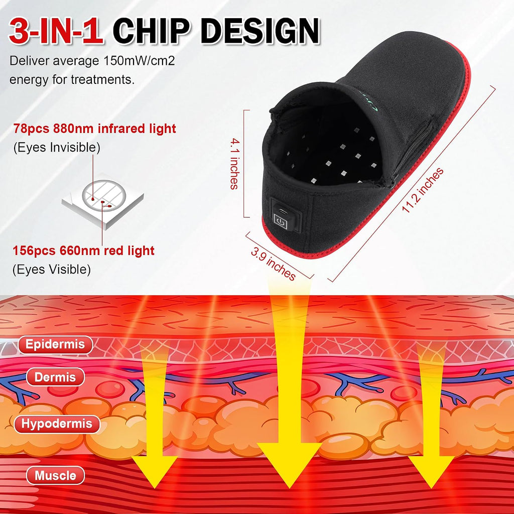 Red Light Therapy Shoe for Feet, 660Nm & 850Nm Infrared Red Light Pulse | Full Wrapped Wearable Infrared Light Therapy Shoe for Foot/Heel/Ankle, 660Nm & 850Nm Red Light with Pulse Mode(Single Pack)