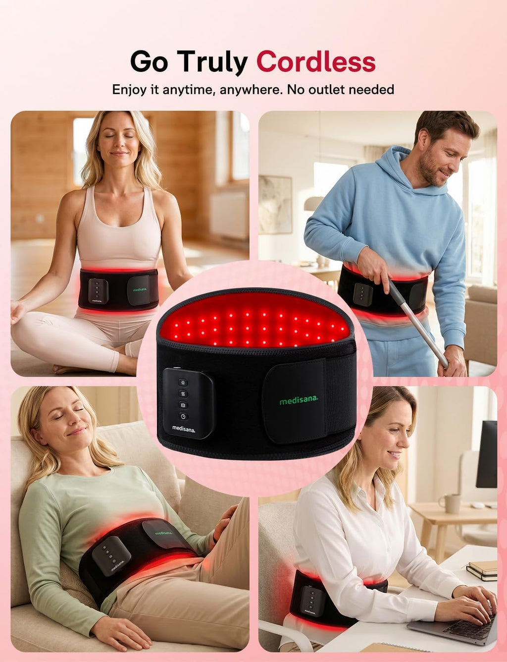 Red Light Therapy for Body, Upgraded 3-In-1 Cordless Red Light Therapy Belt with 3-Mode Red Light, Vibration & Heating, Adjustable Fit 660Nm/850Nm Infrared Red Light Therapy for Back Pain