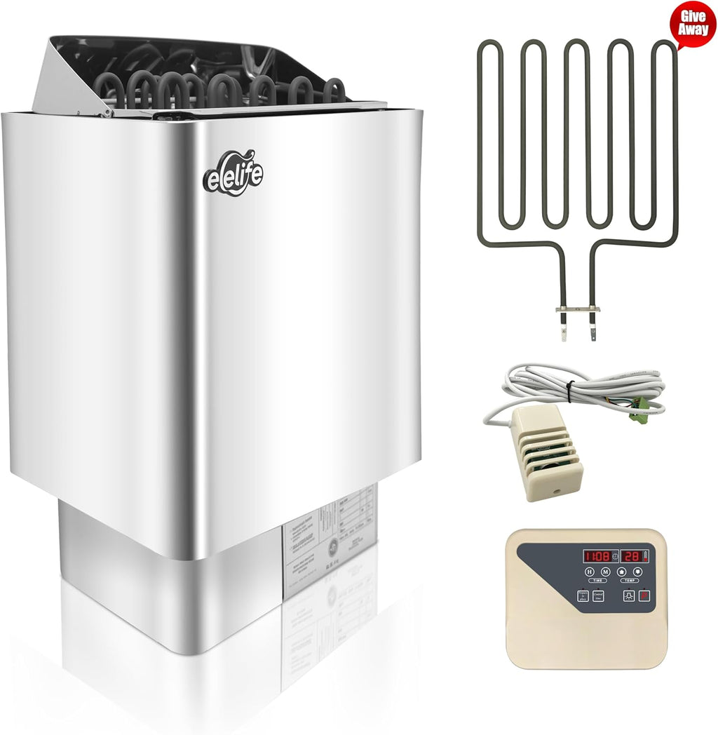Sauna Heater, 9KW 220V Electric Sauna Stove, Steam Bath Sauna Heater with External Digital Controller, for Cubic Feet, Home Hotel Spa Shower,All Stainless Steel Body (Split Machine)
