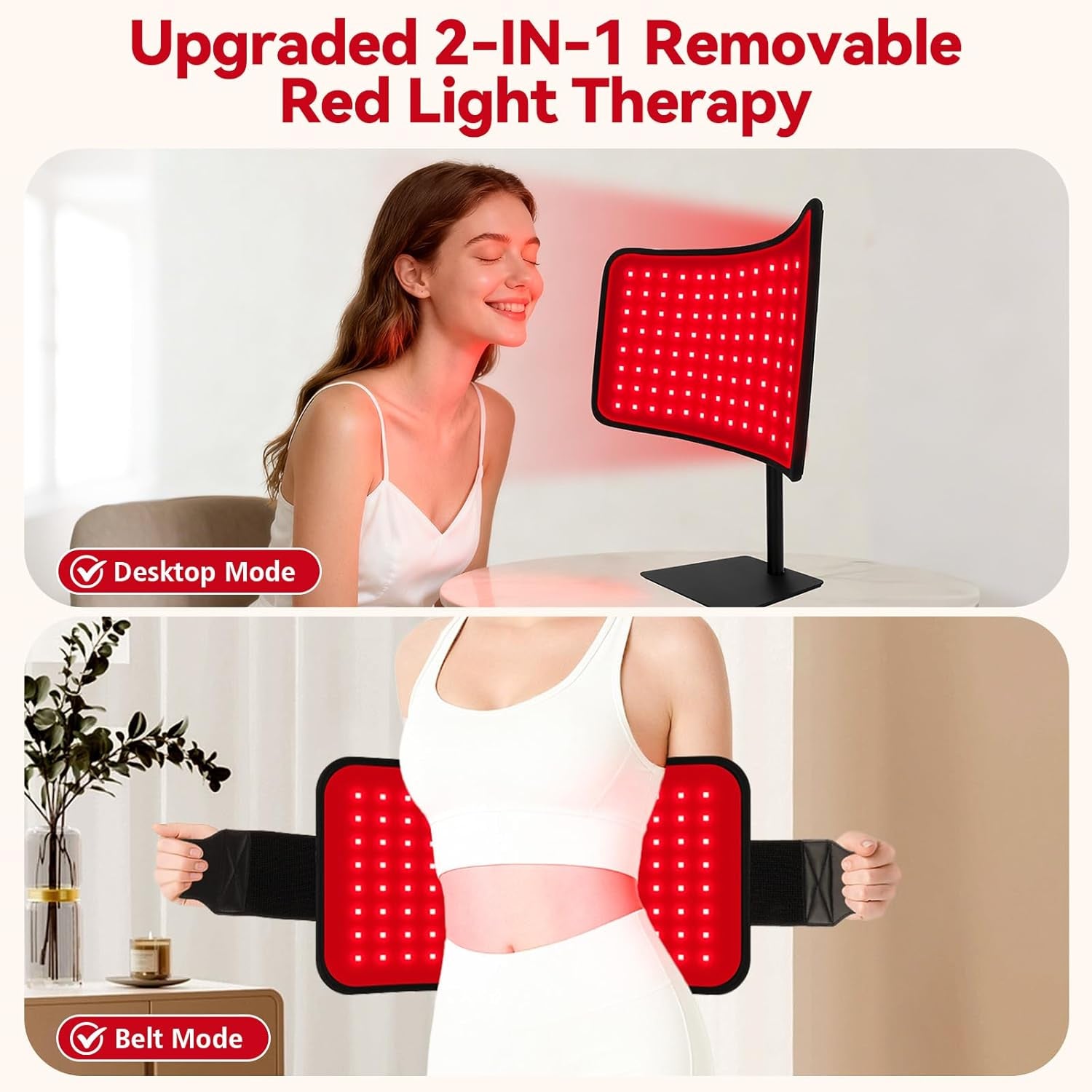 Red Light Therapy for Face & Body, 2-In-1 Red Light Panel with Belt, 660Nm Red Light and 850Nm Infrared Red Light Therapy Lamp, Remote Control, Adjustable Brightness & Timer for Skin Care & Relaxation