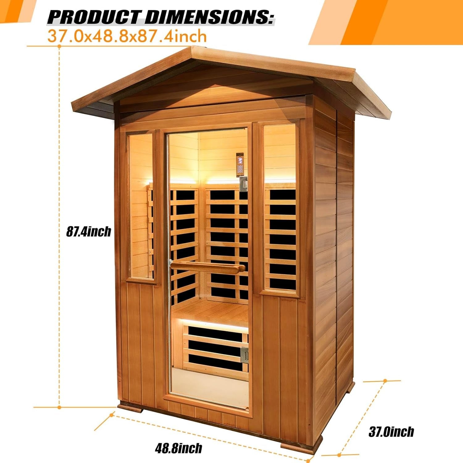 2 Person Outdoor Sauna Infrared Saunas Dry Sauna Room 120V Red Cedar and Okoume Wood Wooden Sauna Spa 1800W APP Control 7 Color Light 48.8 * 37 * 87.4Inch