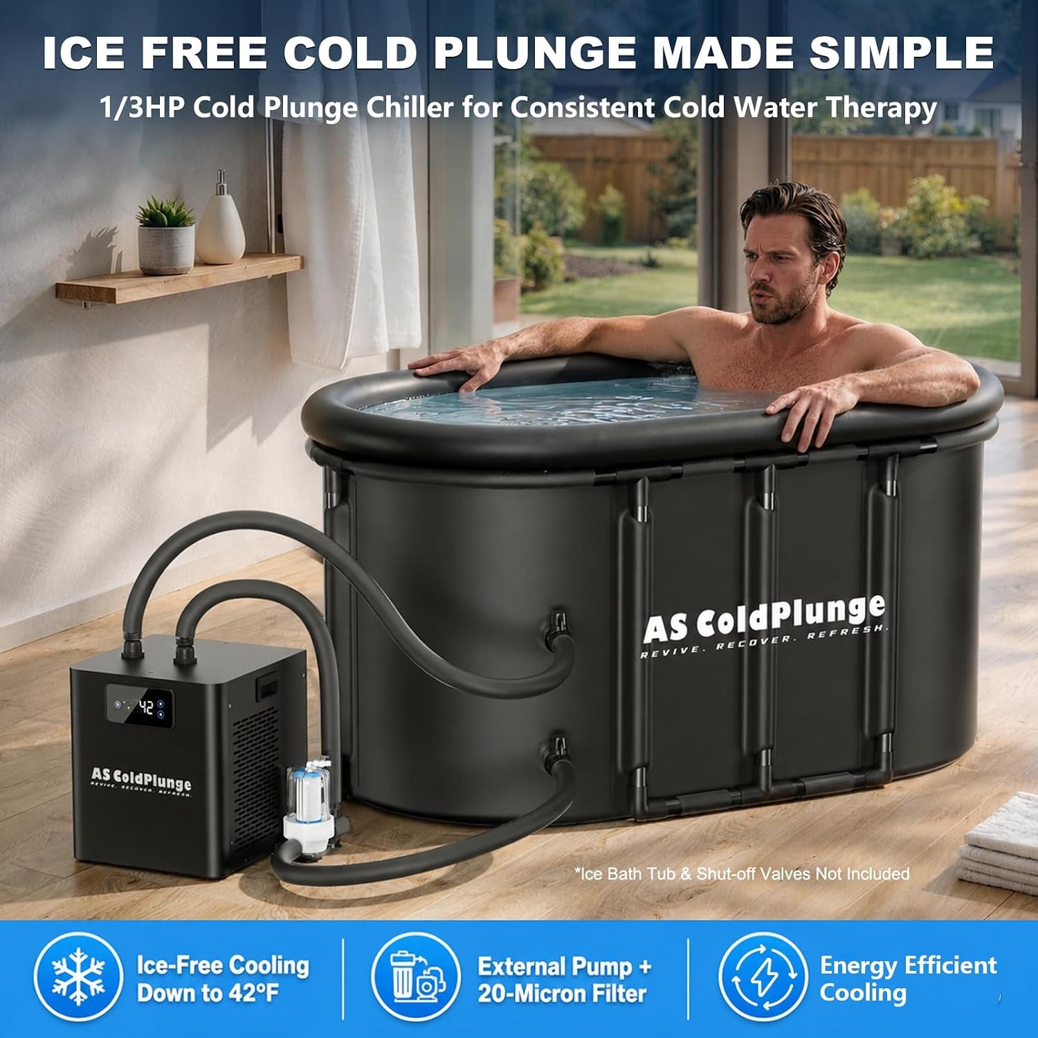 Ice Bath Water Chiller for Cold Plunge Tubs, 1/3 HP Upgraded Cold Plunge Chiller with External Filter Water Pump, Ideal for Cold Plunge Recovery Ice Bath Tub Home 110V Cooling Chiller