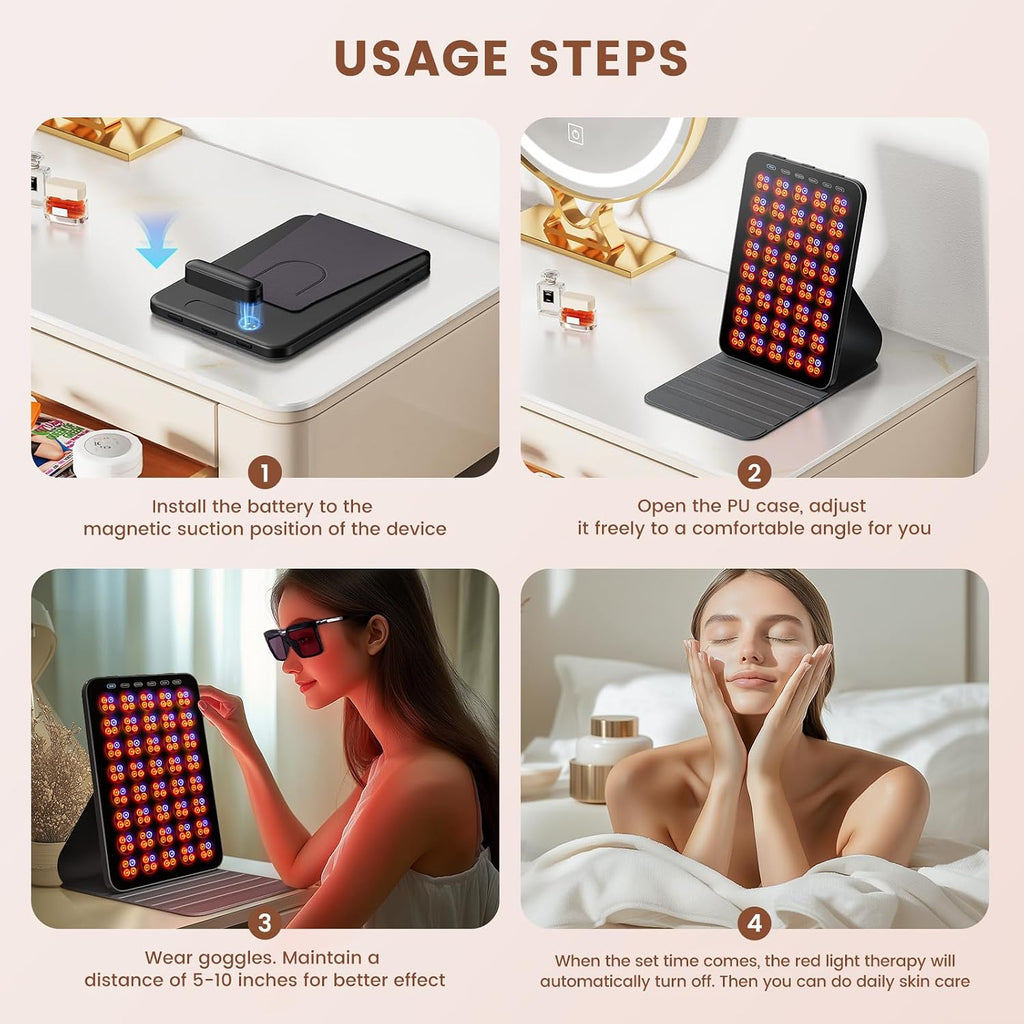 Red Light Therapy for Face and Body, Portable Red Light Therapy with Protective Goggles, 850Nm Infrared Red Light Therapy with 6 Modes