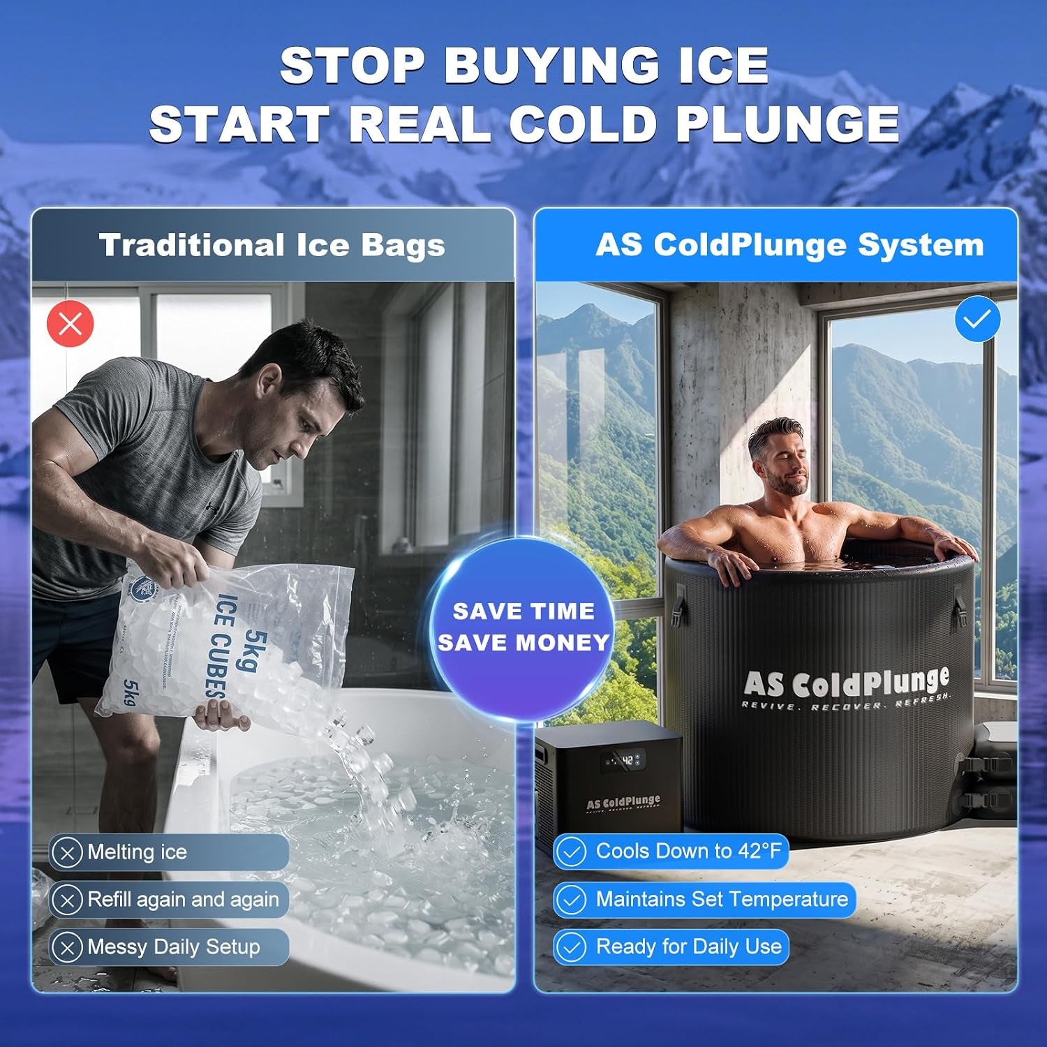 Ice Bath Tub & Cold Plunge Chiller Kit, 1/3HP Ice Bath Chiller with Built-In Pump & Filter, XL 120 Gal Insulated Ice Pod Pro, Cold Plunge Tub with Water Chiller for Cold Therapy