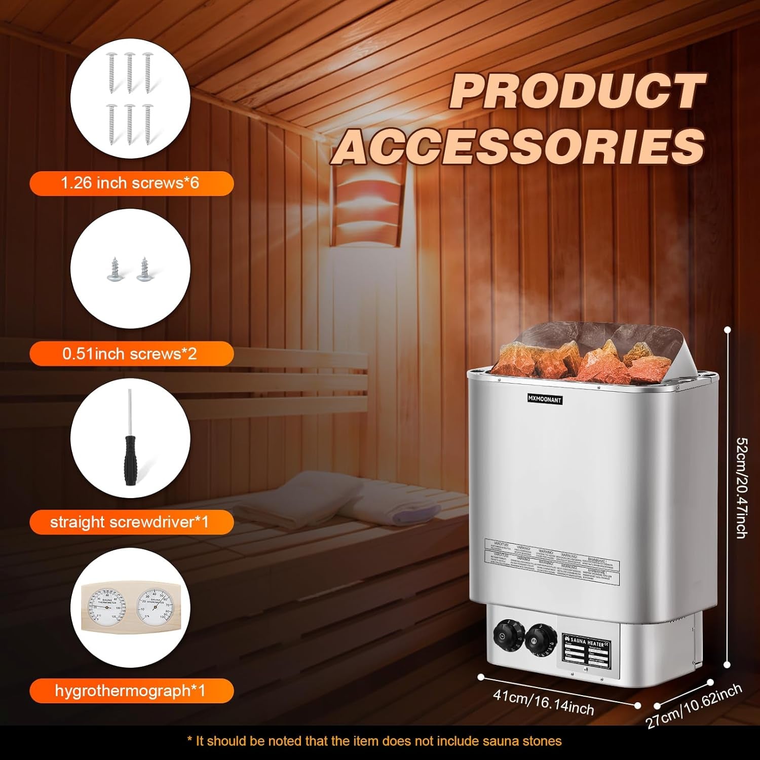 Sauna Heater, 6KW 220V Electric Sauna Heaters Stove Dry Steam Sauna Bath for Home Hotel Spa Max. 300 Cu.Ft with Sauna Hygrothermograph
