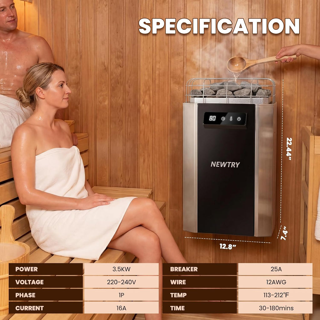 3.5KW Sauna Heater Digital Electric Sauna Heaters 220V Dry Sauna Stove for Max. 141 Cu.Ft Home Spa Hotel Sauna Room
