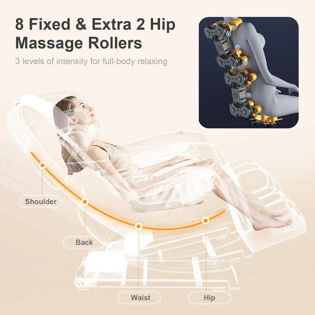 Massage Chair Full Body, Zero Gravity Massage Chair with 10 Fix Rollers, Heating, Foot Massage, Bluetooth Speaker, Touch Screen Controller, Fit Office and Home, Black