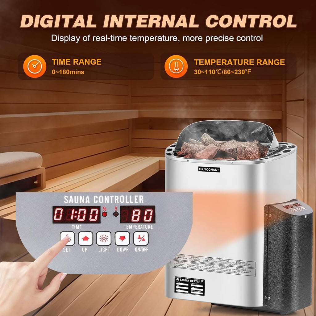 Sauna Heater, 6KW 220V Electric Sauna Heaters Digital Control Sauna Stove Dry Steam Sauna Bath for Home Hotel Spa Max. 300 Cu.Ft with Sauna Hygrothermograph