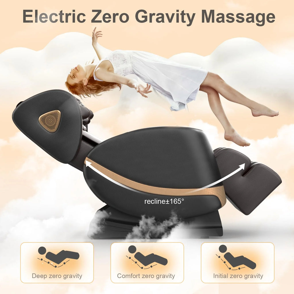 Massage Chair Full Body, Zero Gravity Massage Chair with 10 Fix Rollers, Heating, Foot Massage, Bluetooth Speaker, Touch Screen Controller, Fit Office and Home, Black