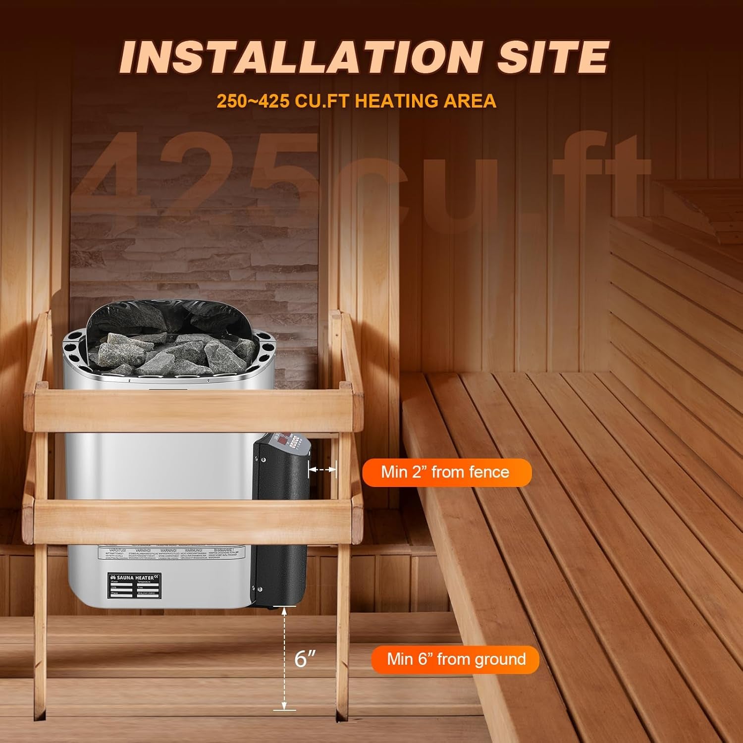 Sauna Heater, 6KW 220V Electric Sauna Heaters Digital Control Sauna Stove Dry Steam Sauna Bath for Home Hotel Spa Max. 300 Cu.Ft with Sauna Hygrothermograph