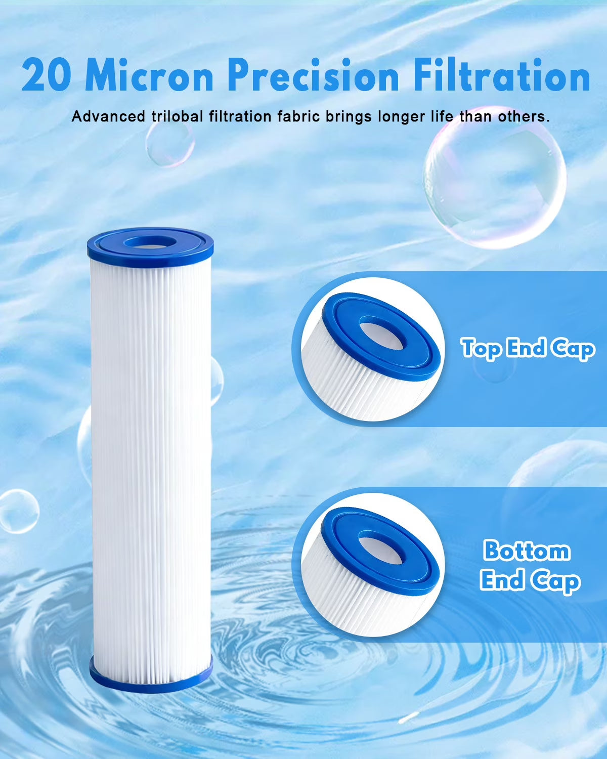 Ice Bath Filter 10" X 2.5" (8 Pack) Cold Plunge Filter 20 Micron Pleated Sediment Filtrage Replacement for Ice Bath Tub Hot Tub