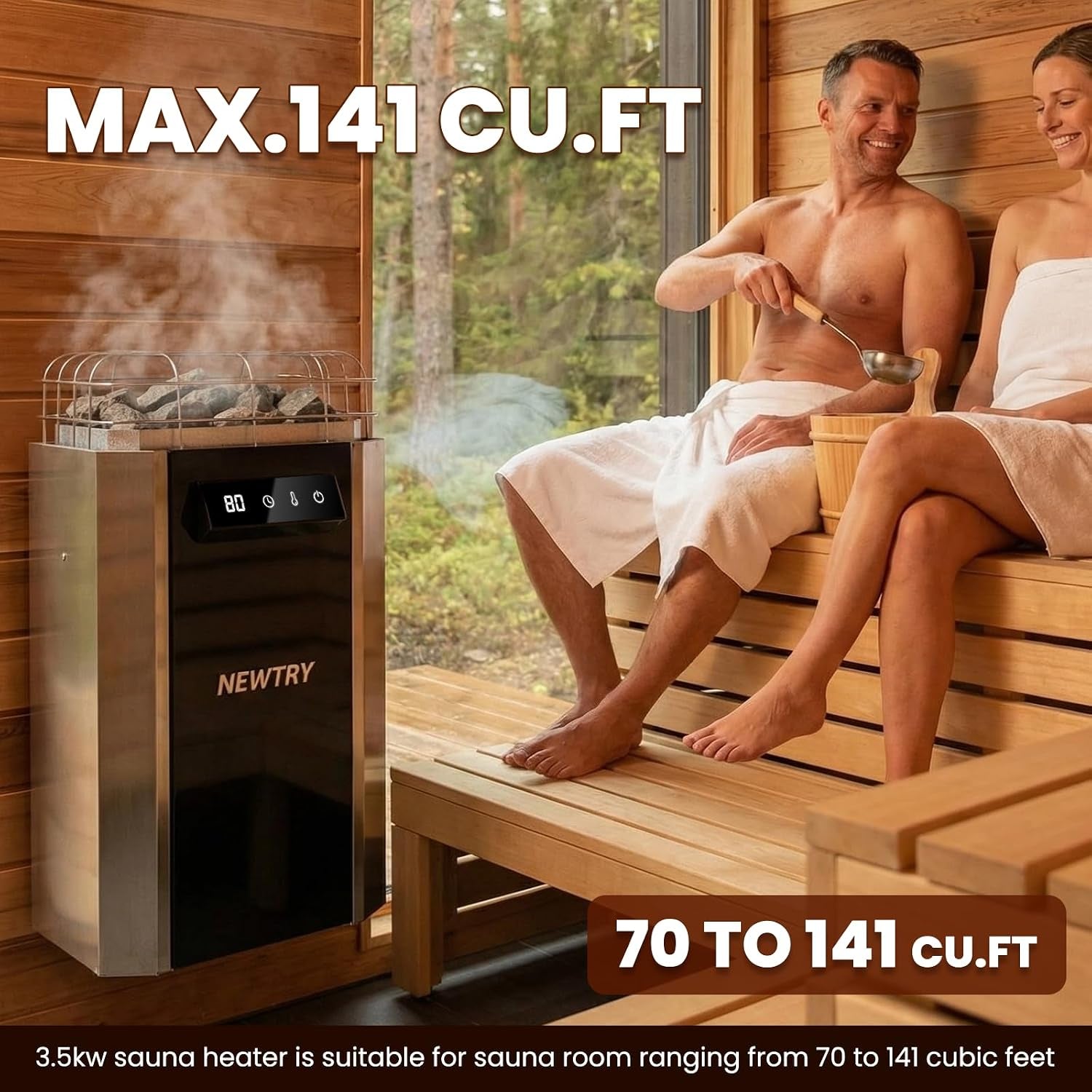 3.5KW Sauna Heater Digital Electric Sauna Heaters 220V Dry Sauna Stove for Max. 141 Cu.Ft Home Spa Hotel Sauna Room