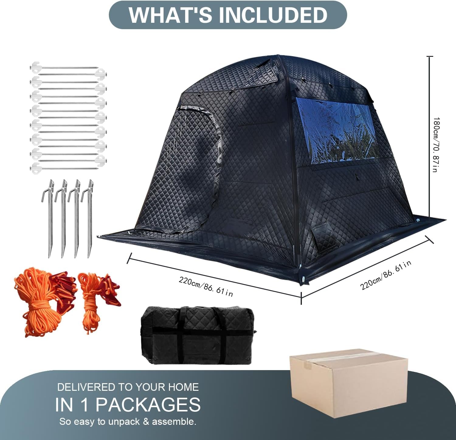 3-4 Person Portable Steam Sauna Tent, Outdoor SPA Camping Detox Relaxation Quilted Box with Heat Retention Design, 86.6"X86.6"X75" Gray and Black with Carry Bag (NO Stove)
