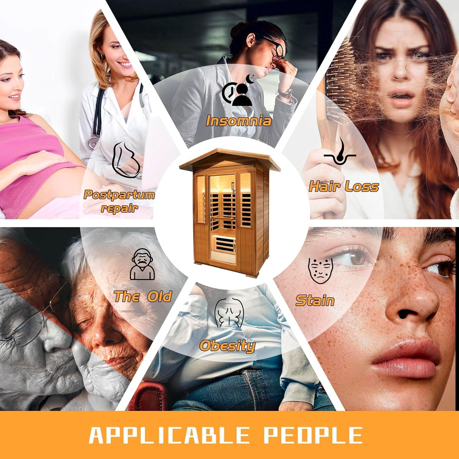 2 Person Outdoor Sauna Infrared Saunas Dry Sauna Room 120V Red Cedar and Okoume Wood Wooden Sauna Spa 1800W APP Control 7 Color Light 48.8 * 37 * 87.4Inch