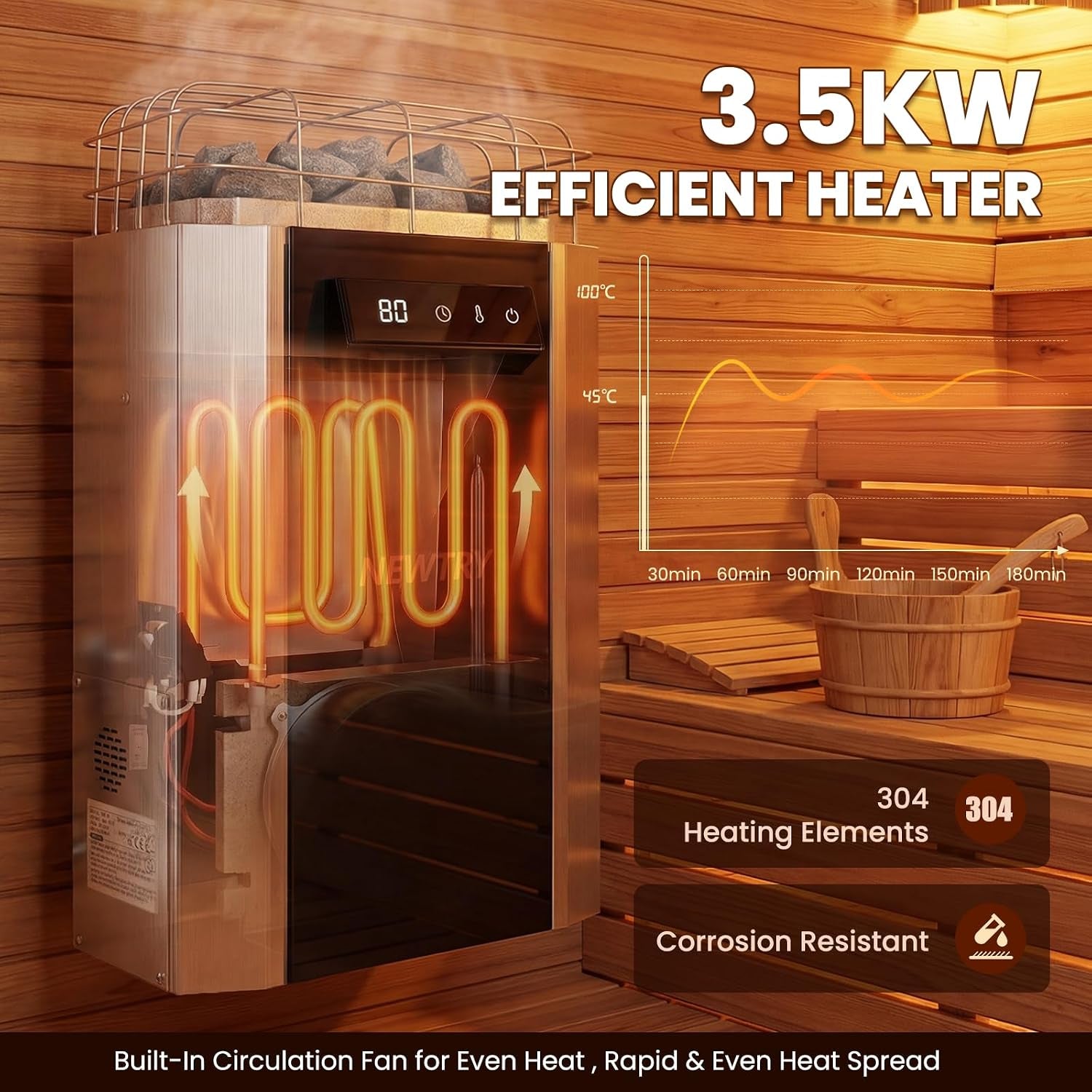 3.5KW Sauna Heater Digital Electric Sauna Heaters 220V Dry Sauna Stove for Max. 141 Cu.Ft Home Spa Hotel Sauna Room
