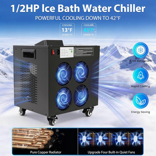 1/2 HP Cold Plunge Chiller for Ice Bath – Upgraded Faster Cooling to 42°F, Built-In Filter & Pump, Insulated Hoses, Energy Saving & Low Noise – for Home Athlete Recovery & Cold Water Therapy