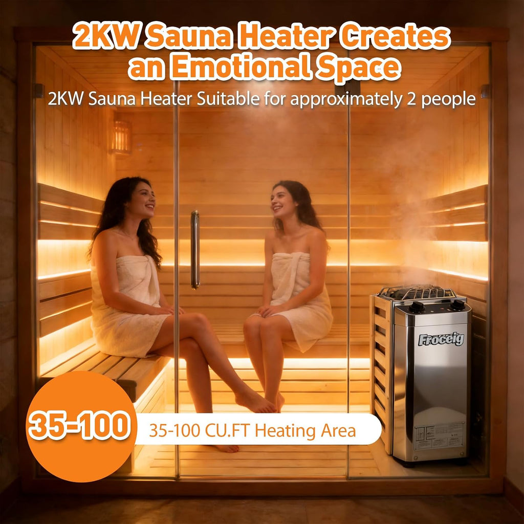 Sauna Heater 110V,2KW Electric Sauna Heater,Dry Sauna Heater&Sauna Heater Features Smart Timer&Temperature Control,110V Electric Sauna Heater for Spaces Ranging from 35-100 Cubic Feet-Instant Heating