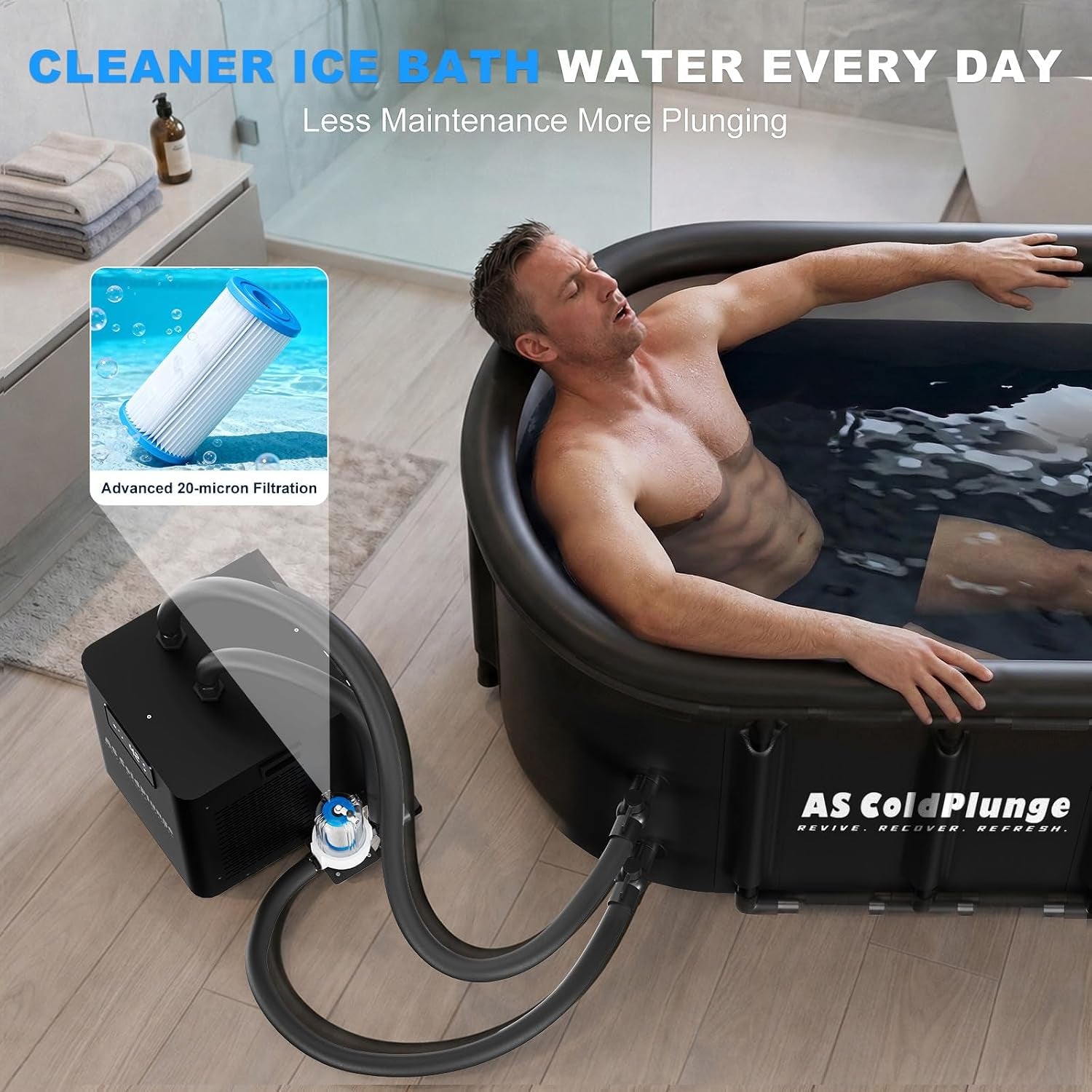 Ice Bath Water Chiller for Cold Plunge Tubs, 1/3 HP Upgraded Cold Plunge Chiller with External Filter Water Pump, Ideal for Cold Plunge Recovery Ice Bath Tub Home 110V Cooling Chiller