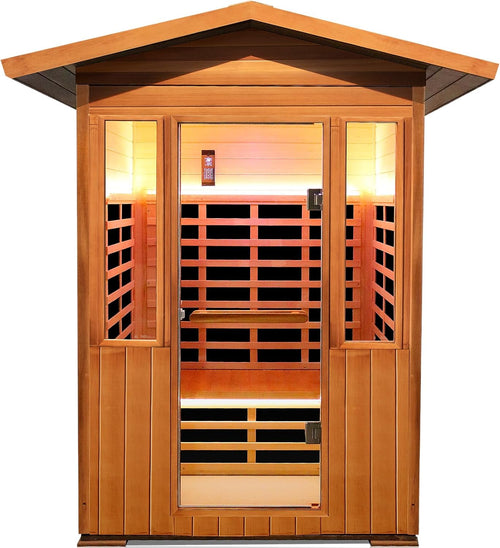 2 Person Outdoor Sauna Infrared Saunas Dry Sauna Room 120V Red Cedar and Okoume Wood Wooden Sauna Spa 1800W APP Control 7 Color Light 48.8 * 37 * 87.4Inch