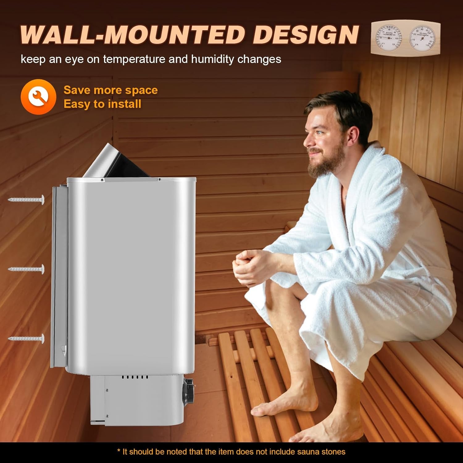 Sauna Heater, 6KW 220V Electric Sauna Heaters Stove Dry Steam Sauna Bath for Home Hotel Spa Max. 300 Cu.Ft with Sauna Hygrothermograph