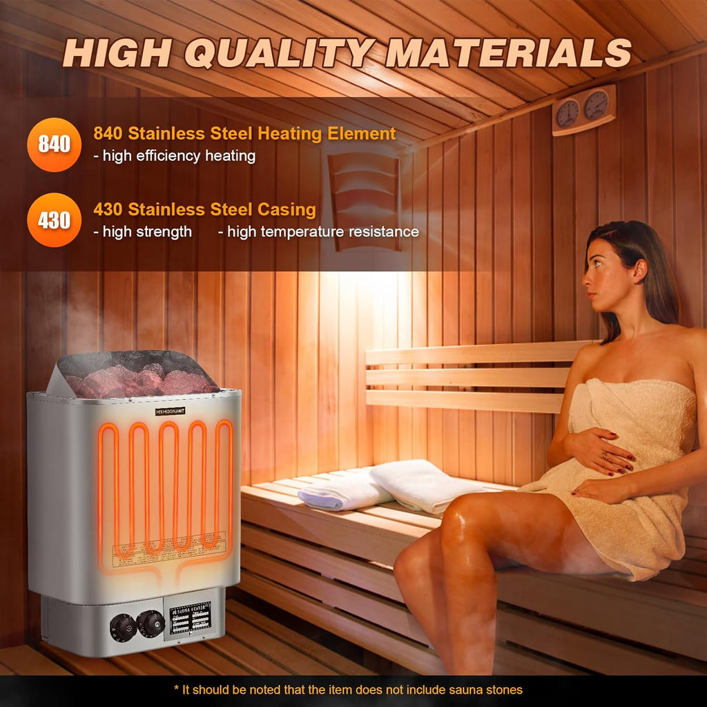 Sauna Heater, 6KW 220V Electric Sauna Heaters Stove Dry Steam Sauna Bath for Home Hotel Spa Max. 300 Cu.Ft with Sauna Hygrothermograph