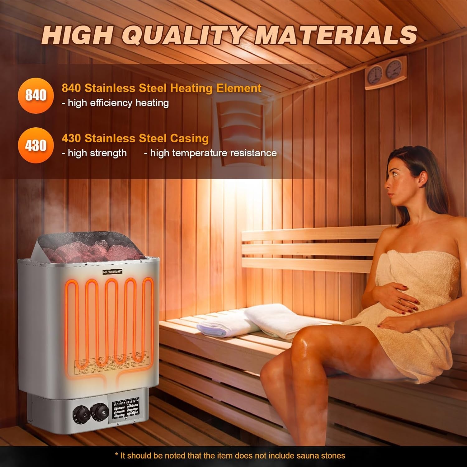 Sauna Heater, 6KW 220V Electric Sauna Heaters Stove Dry Steam Sauna Bath for Home Hotel Spa Max. 300 Cu.Ft with Sauna Hygrothermograph
