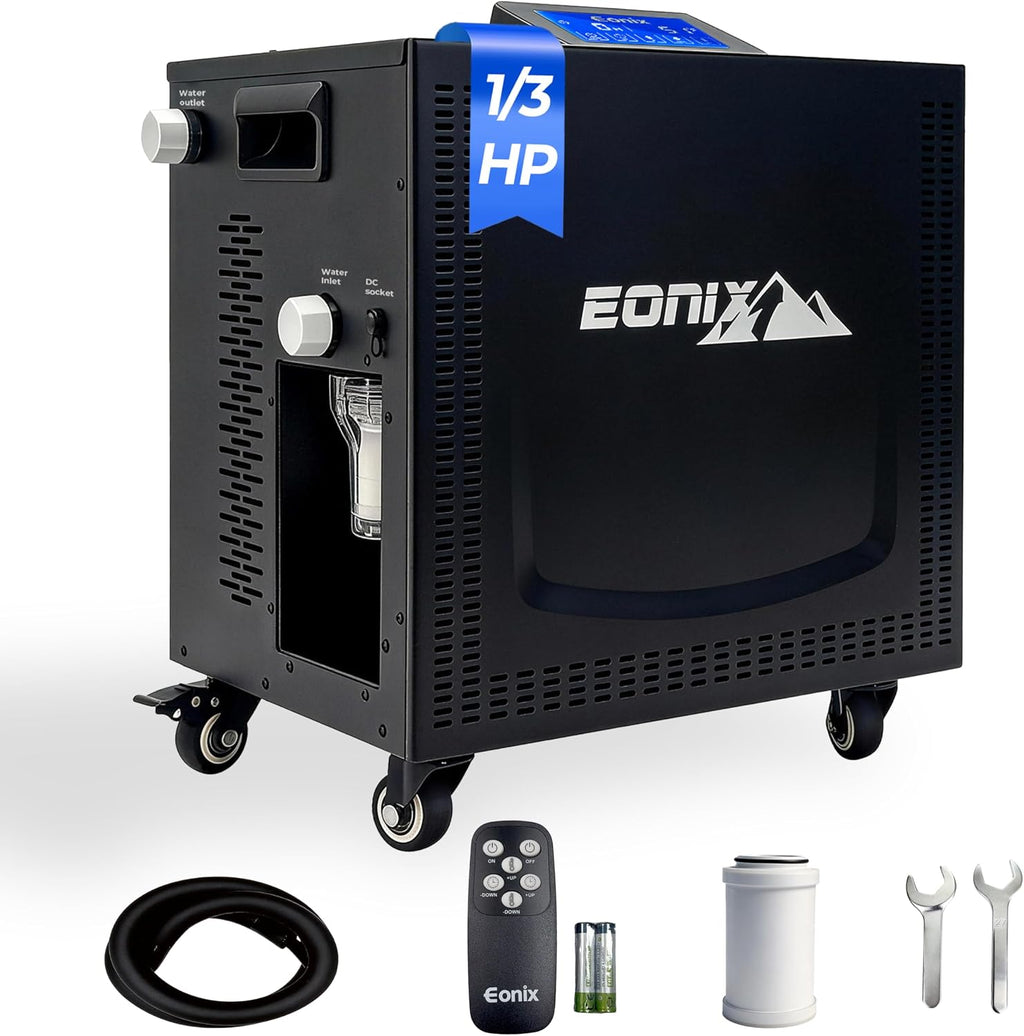 Upgrade 1/3 HP Cold Plunge Chiller,Ice Bath Water Chiller for Cold Plunge Tubs,42°F Cold Plunge Cooling System,Built-In Filter & Pump, Insulated Hoses,Remote Control,Ideal for Ice Bath Recovery