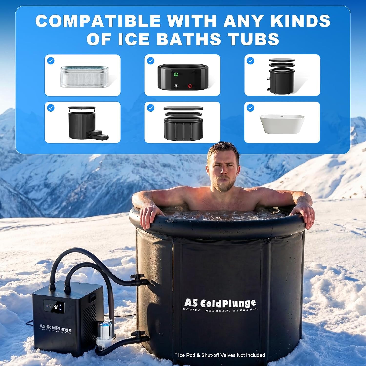 Ice Bath Water Chiller for Cold Plunge Tubs, 1/3 HP Upgraded Cold Plunge Chiller with External Filter Water Pump, Ideal for Cold Plunge Recovery Ice Bath Tub Home 110V Cooling Chiller