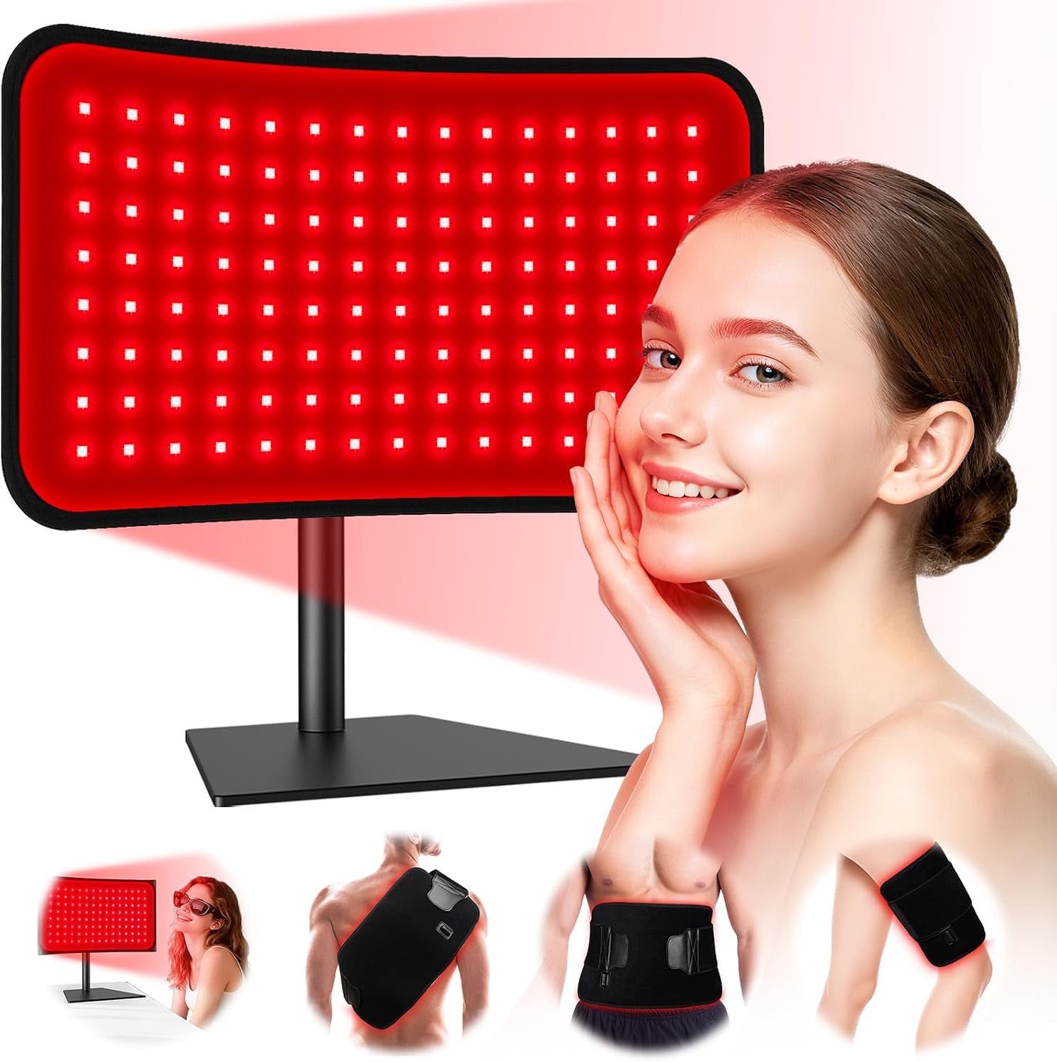 Red Light Therapy for Face & Body, 2-In-1 Red Light Panel with Belt, 660Nm Red Light and 850Nm Infrared Red Light Therapy Lamp, Remote Control, Adjustable Brightness & Timer for Skin Care & Relaxation
