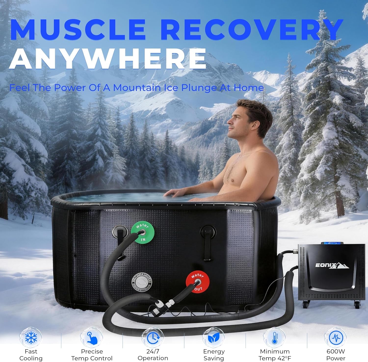 Upgrade 1/3 HP Cold Plunge Chiller,Ice Bath Water Chiller for Cold Plunge Tubs,42°F Cold Plunge Cooling System,Built-In Filter & Pump, Insulated Hoses,Remote Control,Ideal for Ice Bath Recovery