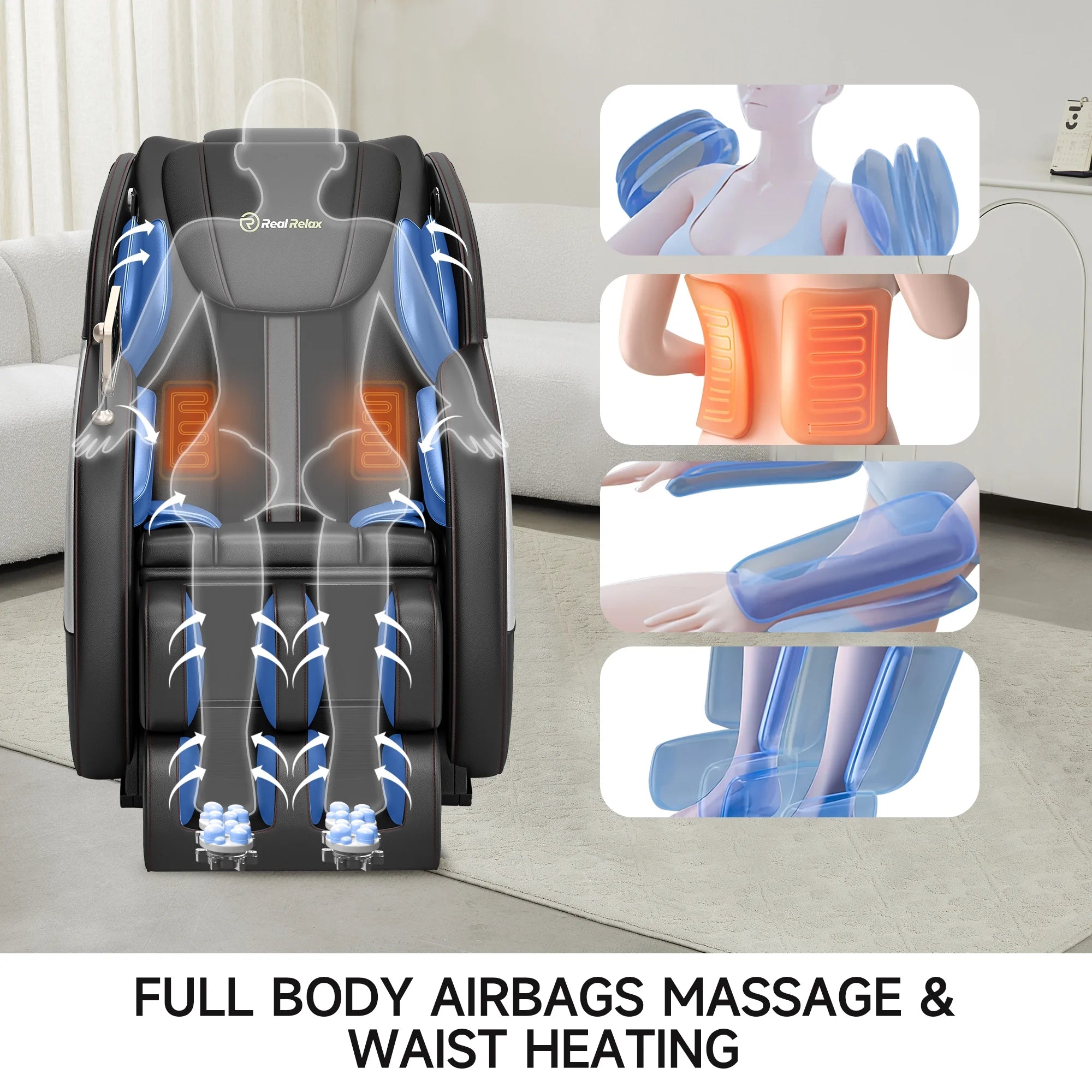 Zero Gravity Full Body Massage Chair Recliner with Heating and Foot Massage, Black