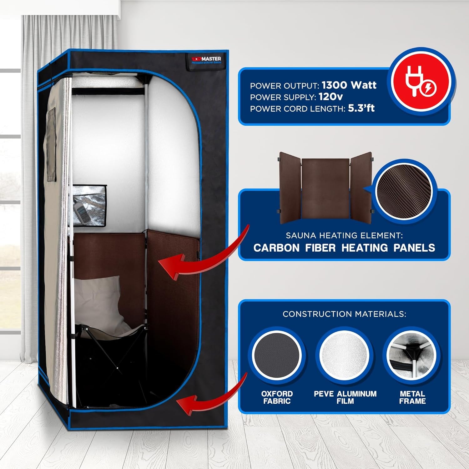 Foldable Sauna Infrared, Portable Sauna for Home, Sauna Tent Sauna Box, Indoor Portable Sauna, Zip up Sauna Room with 1300W Power, Max 140°F Sauna, Black