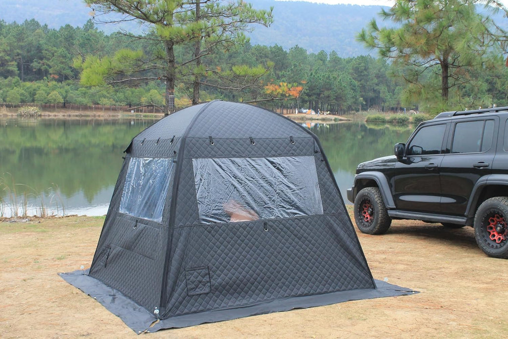 3-4 Person Portable Steam Sauna Tent, Outdoor SPA Camping Detox Relaxation Quilted Box with Heat Retention Design, 86.6"X86.6"X75" Gray and Black with Carry Bag (NO Stove)