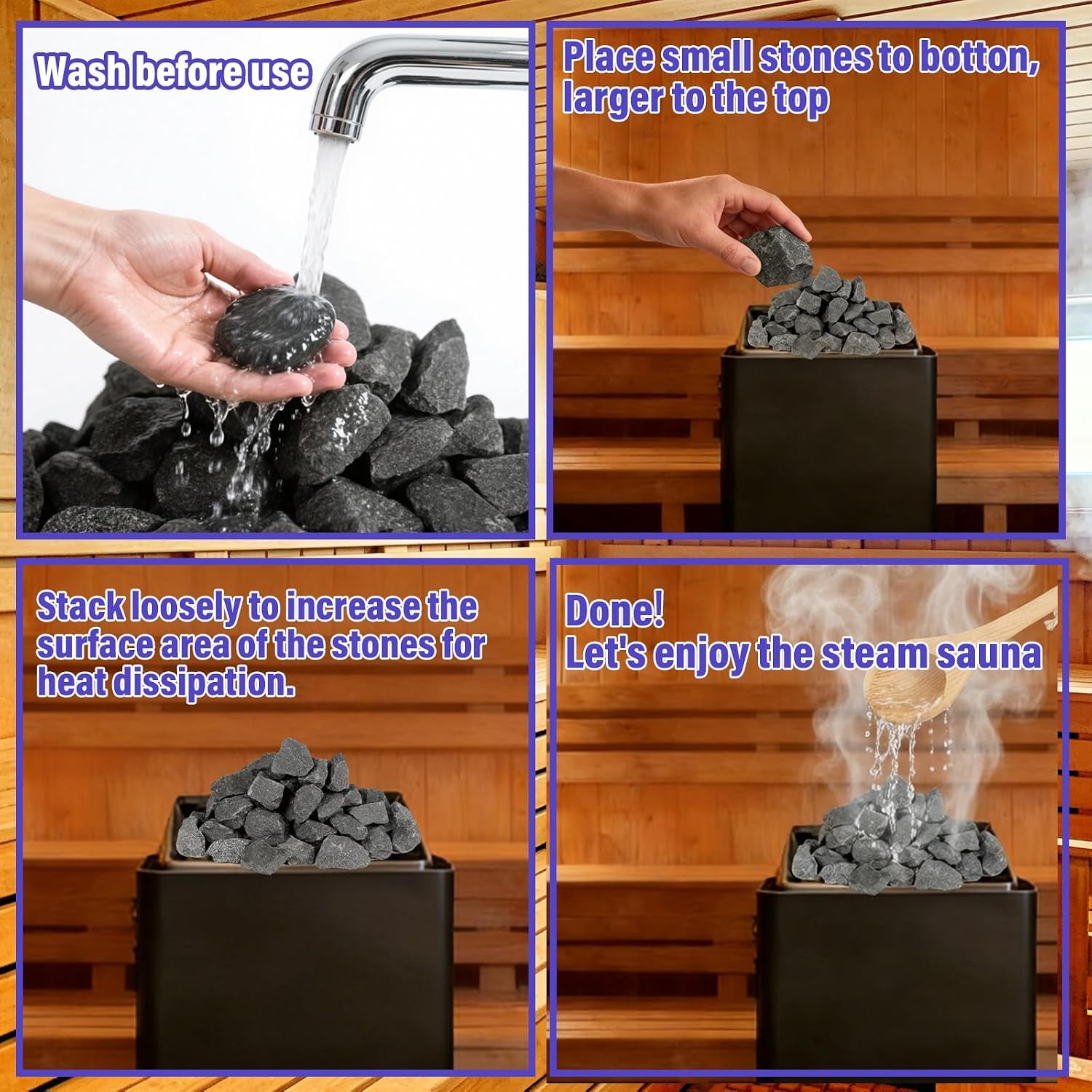 Premium Sauna Rocks & Stones - 47 Lbs for Dry and Wet Sauna,Compatible with Electric Sauna Heaters & Traditional Stoves (47Pounds)