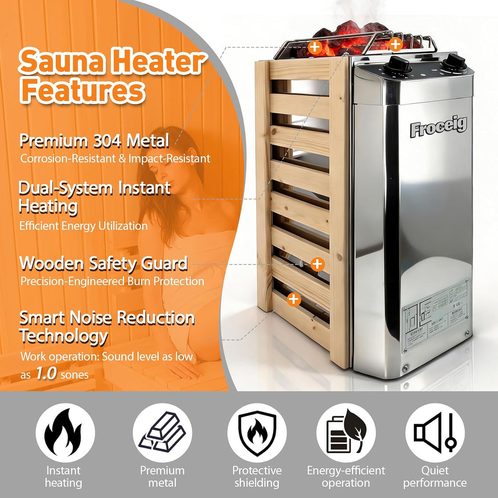 Sauna Heater 110V,2KW Electric Sauna Heater,Dry Sauna Heater&Sauna Heater Features Smart Timer&Temperature Control,110V Electric Sauna Heater for Spaces Ranging from 35-100 Cubic Feet-Instant Heating